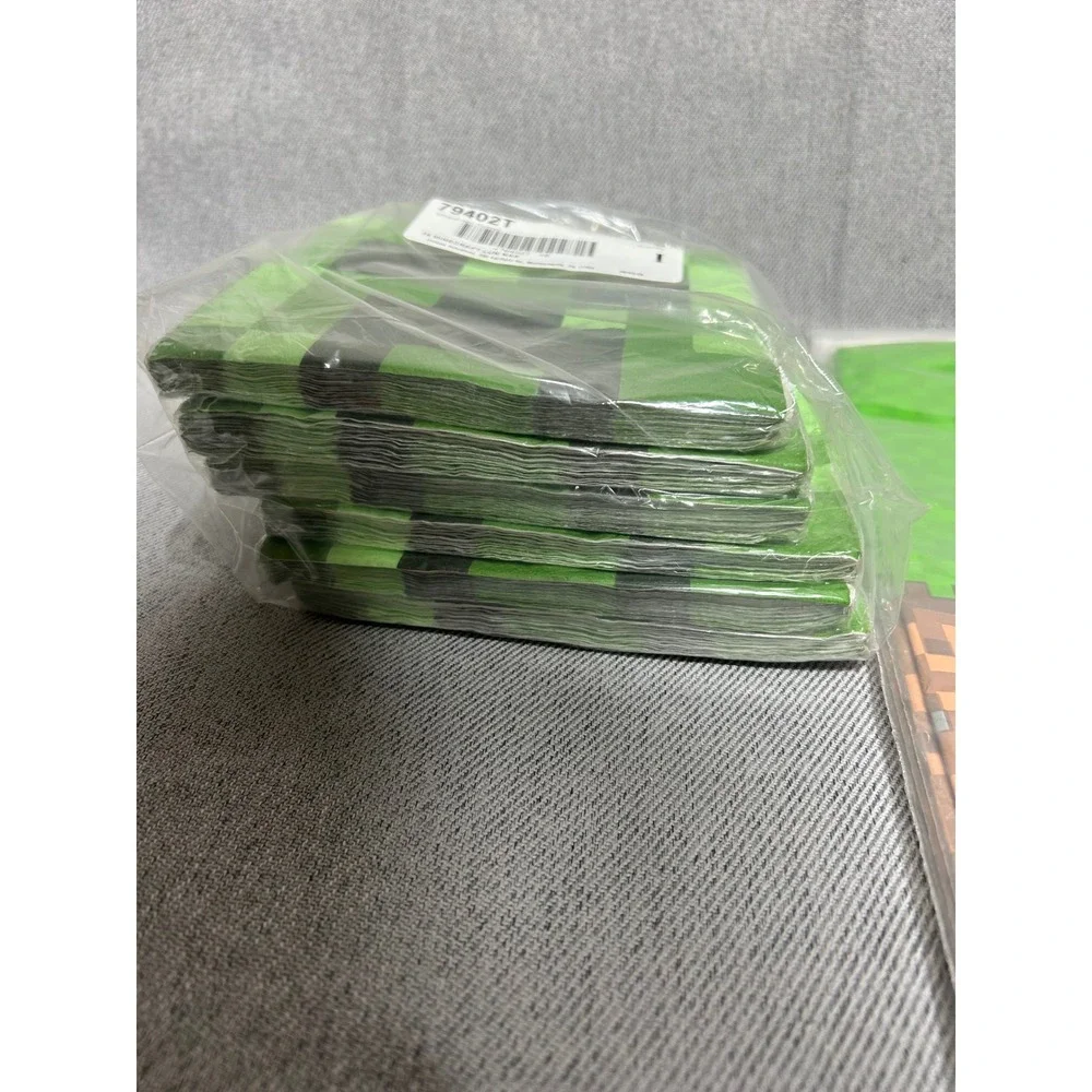Minecraft Party Supplies Set Green Creeper Napkins and Tablecover Bundle
